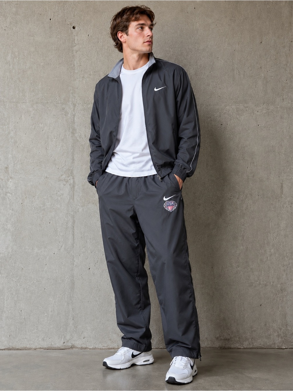 Nike USA Ski Jumping Team Logo Lined Zip Ankle Track Pants Charcoal Gray Large